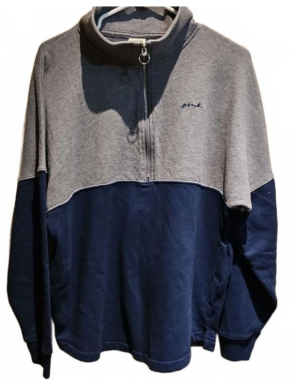 Victoria's Secret PINK Varsity Half Zip Loose Fit Women's Gray & Navy Size M